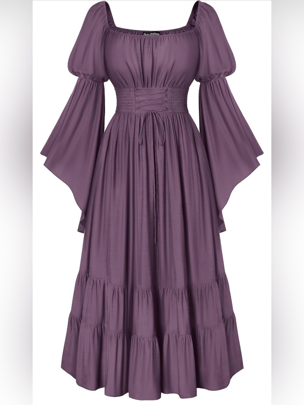 Bohemian Corset-Waist Maxi Dress in Dusty Purple